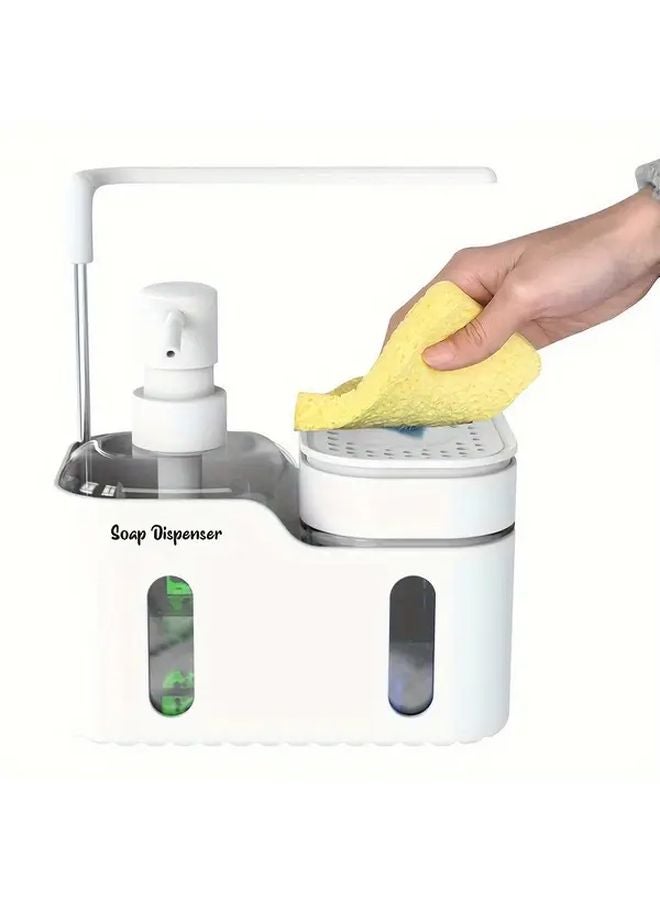 Black 4 in 1 Kitchen Soap Dispenser Set with Sponge Rack Heavy Duty Plastic Sink Organizer - Image 2